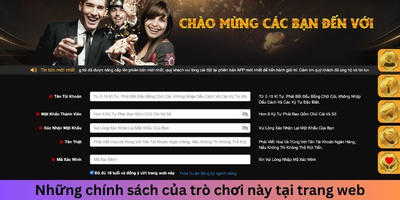 Những chính sách của trò chơi này tại trang web